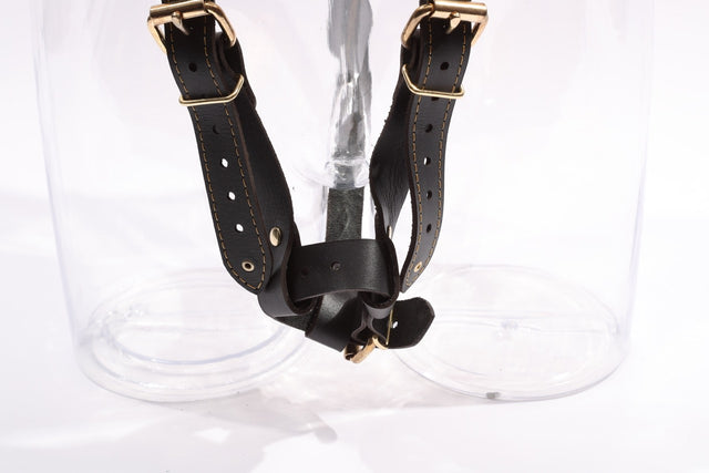 Theodora - Black and Gold Leather BDSM Forced Orgasm Belt Attachment - DDB