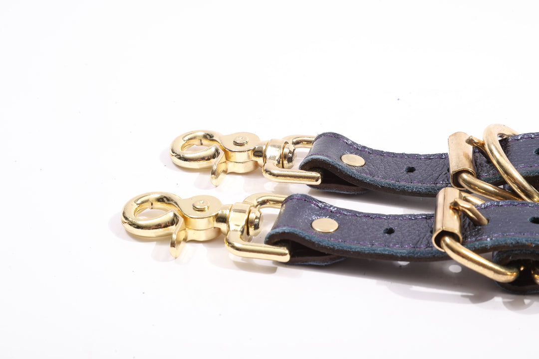 Sonya - Special Edition Metallic Sapphire Leather Adjustable Bondage Garters - DDB