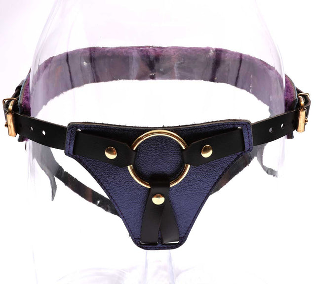 Sonya - Special Edition Metallic Sapphire Leather BDSM Strap On Harness - DDB