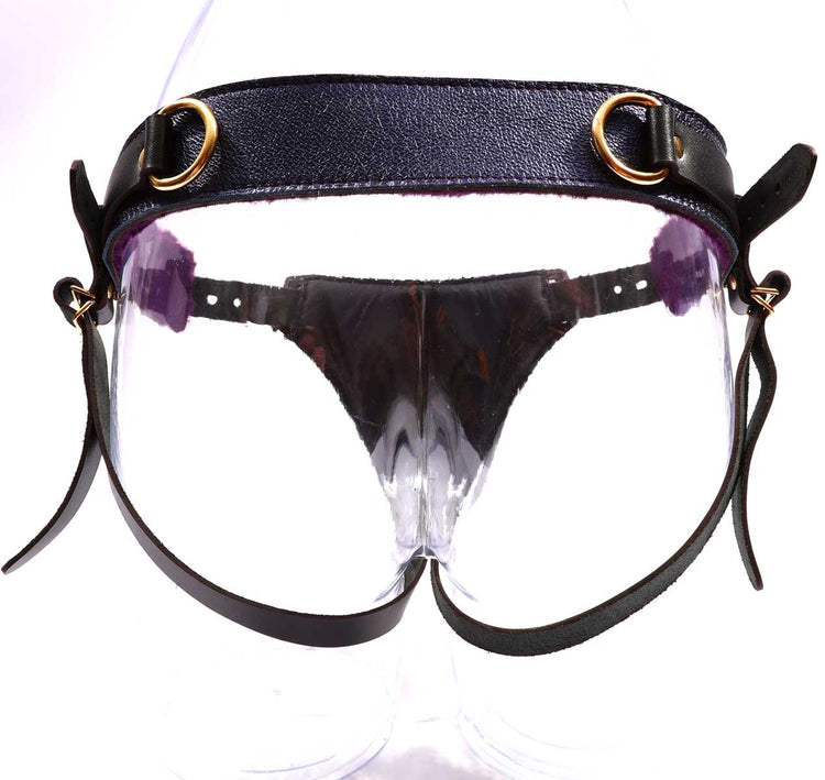 Sonya - Special Edition Metallic Sapphire Leather BDSM Strap On Harness - DDB