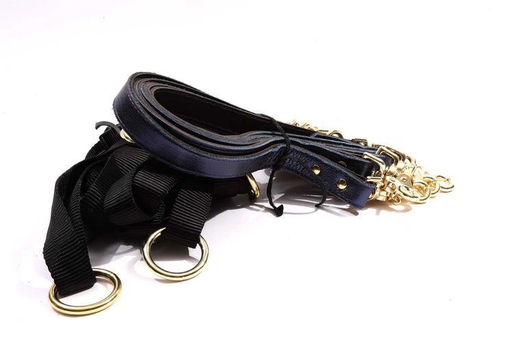 Sonya - Special Edition Metallic Sapphire Leather Under Mattress 6 Point Bondage Restraint System - DDB