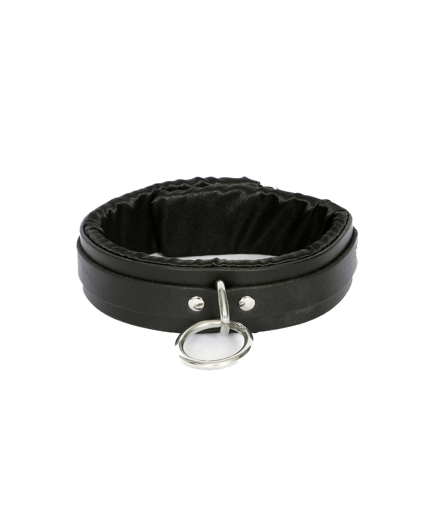 Black Satin Lined Leather Sub Collar - Dark Desires Boutique
