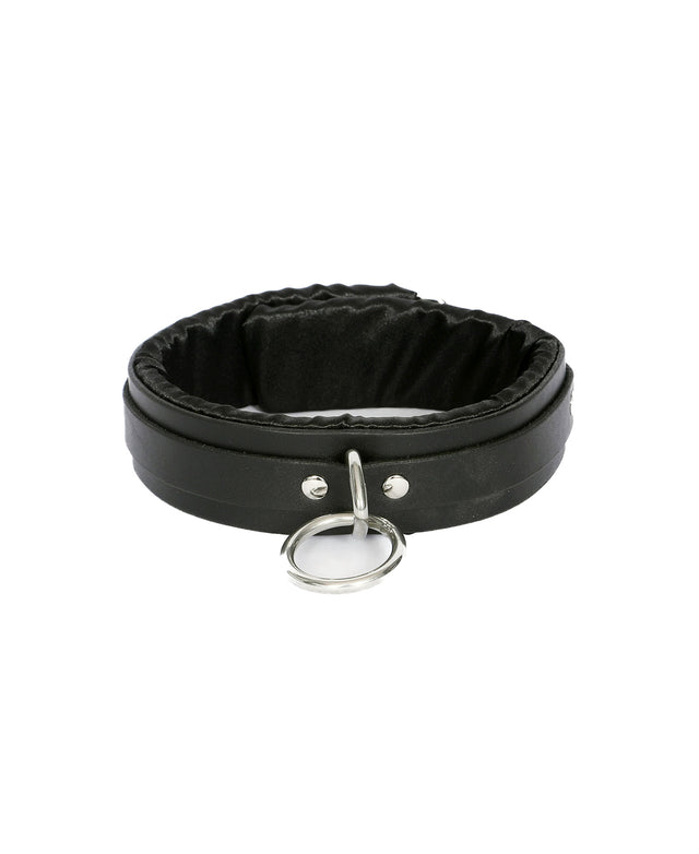 Black Satin Lined Leather Sub Collar - Dark Desires Boutique