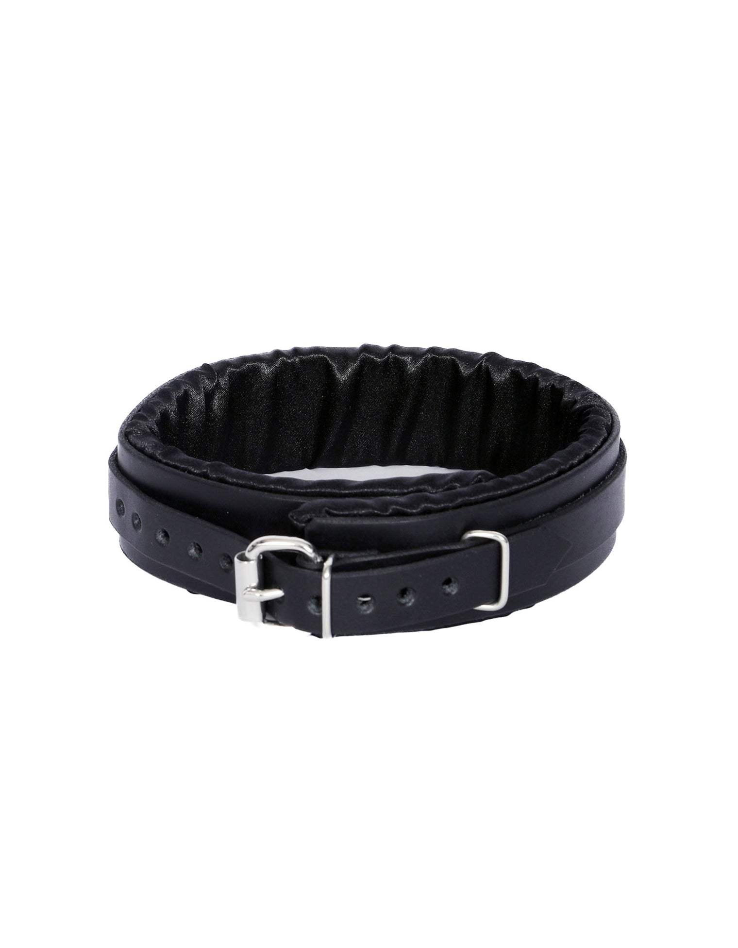 Black Satin Lined Leather Sub Collar - Dark Desires Boutique