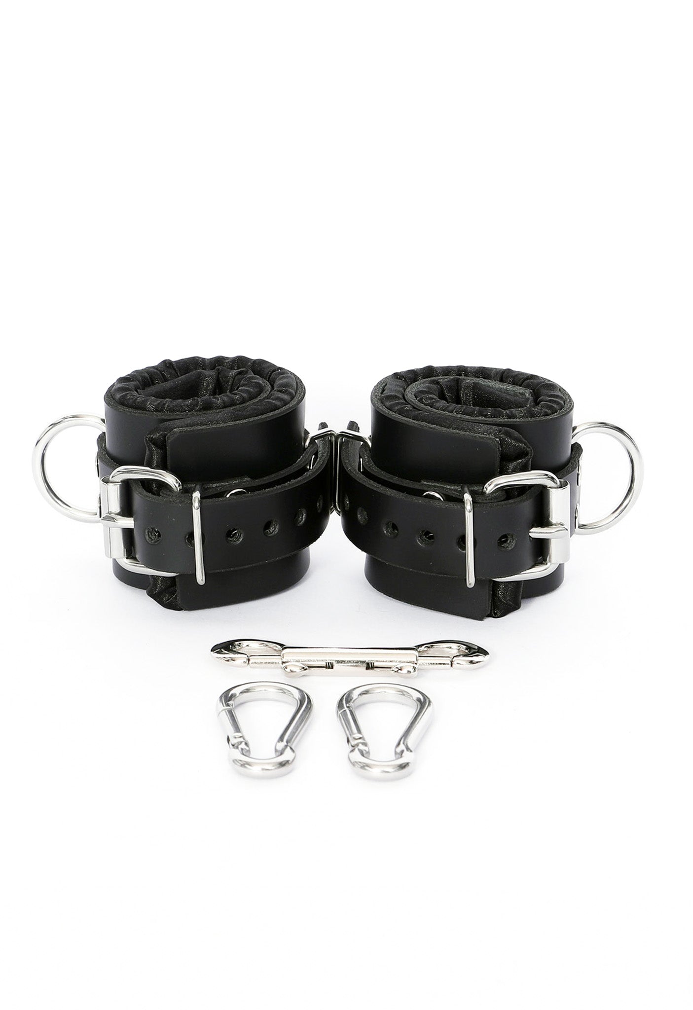 Black Satin-Lined Leather Wrist and Ankle Cuffs - Dark Desires Boutique