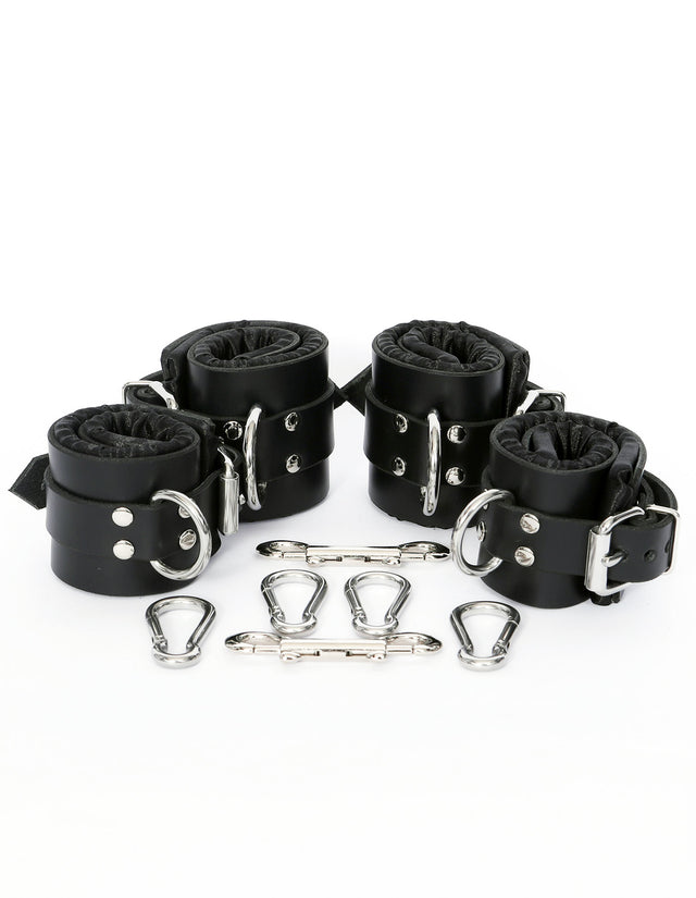 Black Satin-Lined Leather Wrist and Ankle Cuffs - Dark Desires Boutique