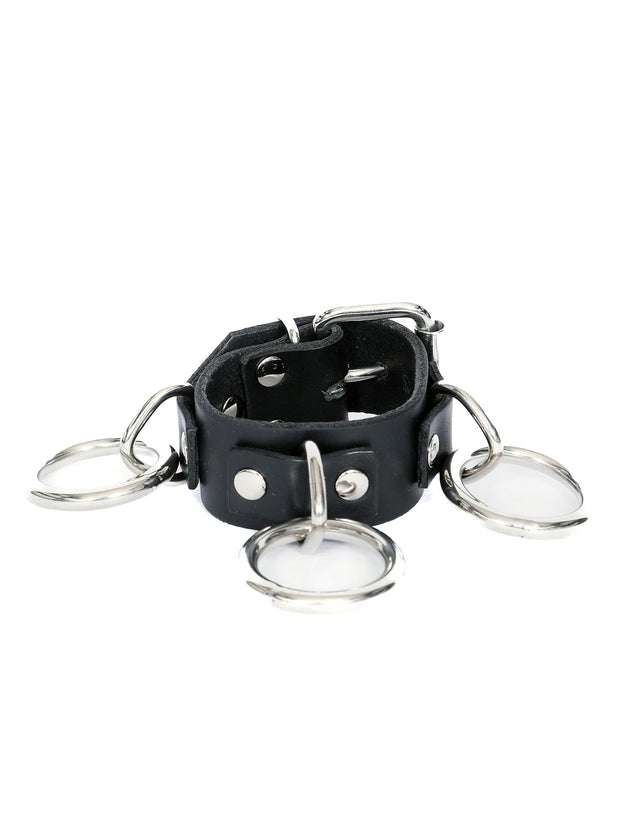 Triple Ring Leather Bondage Bracelet - Dark Desires Boutique