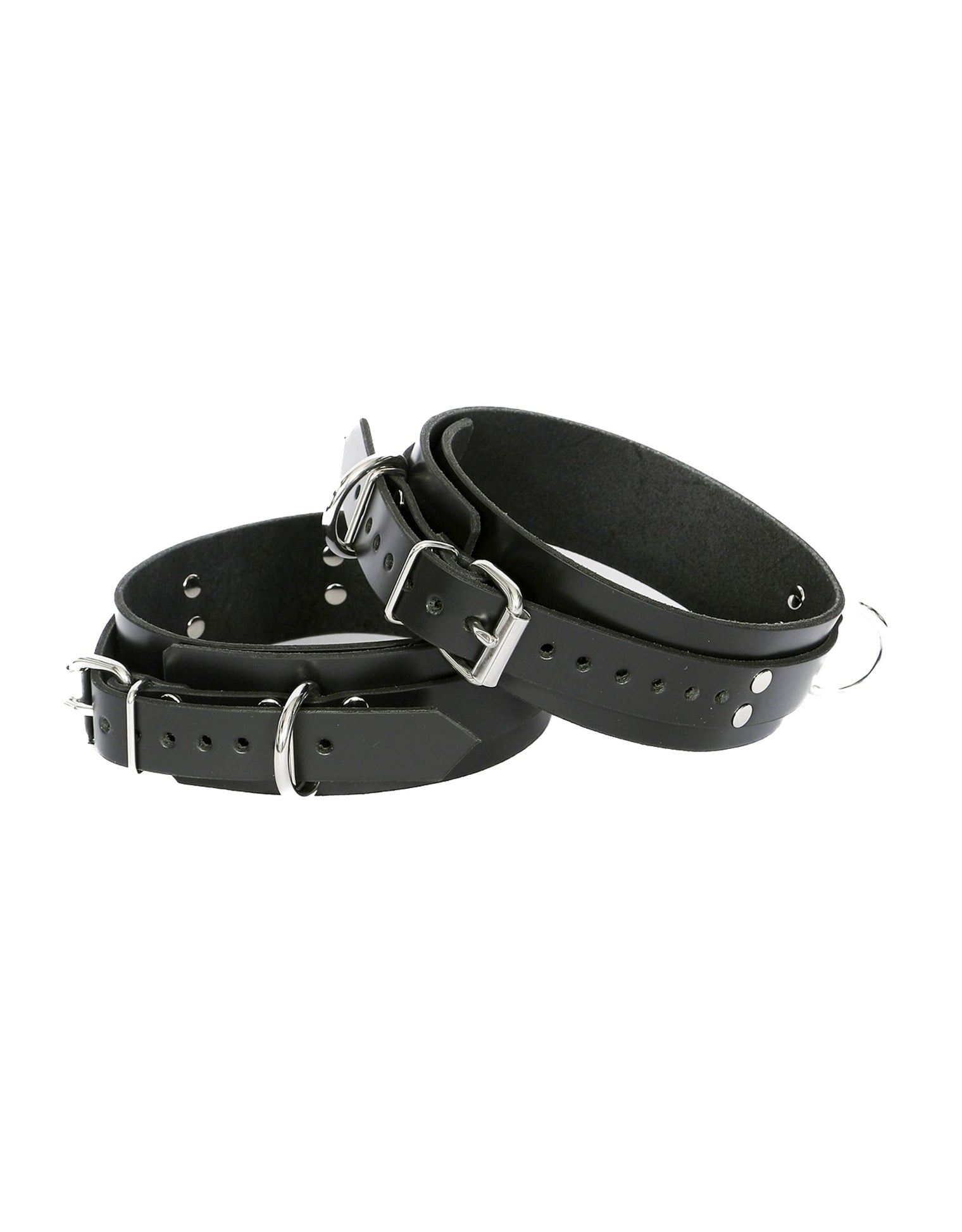 Unlined Black Leather Thigh Cuffs - Dark Desires Boutique