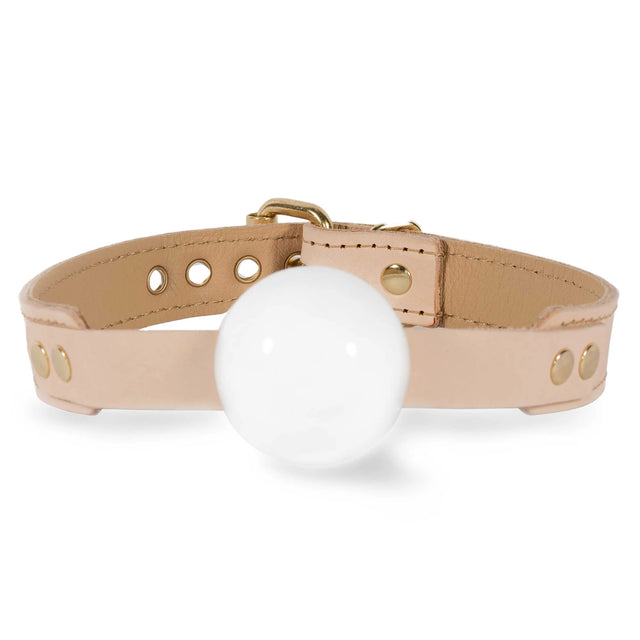 Galen - Champagne Leather Bondage Ball Gag - Dark Desires Boutique