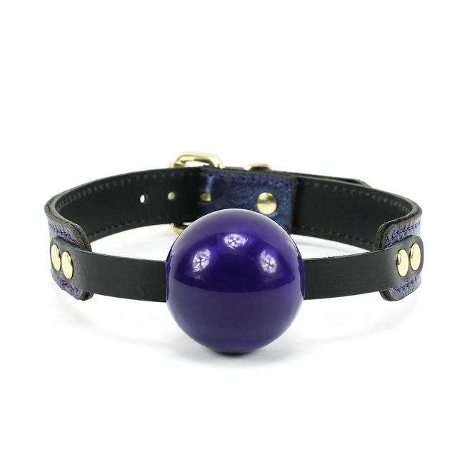 Sonya - Special Edition Metallic Sapphire Leather Ball Gag - Dark Desires Boutique