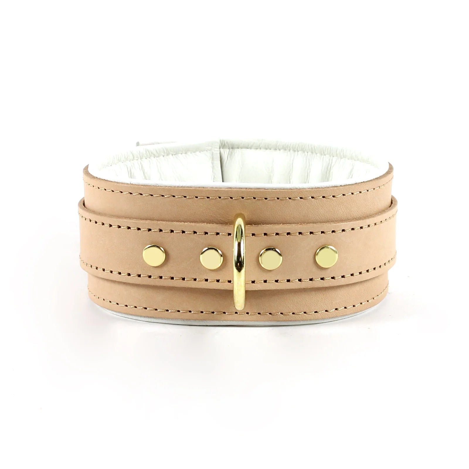 Galen - Champagne Padded Leather Locking Collar & Leash Set - Dark Desires Boutique