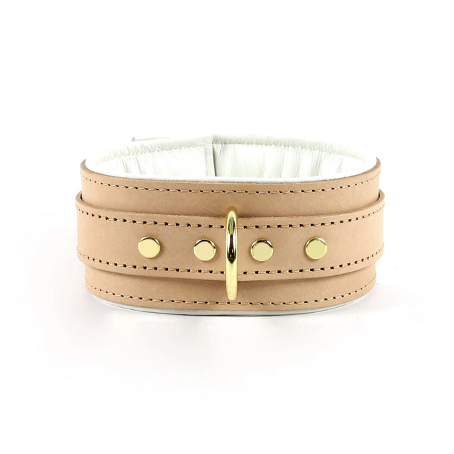 Galen - Champagne Padded Leather Locking Collar & Leash Set - Dark Desires Boutique
