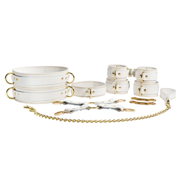 Frostine Ice White White Leather Thigh Cuff Restraints - Dark Desires Boutique