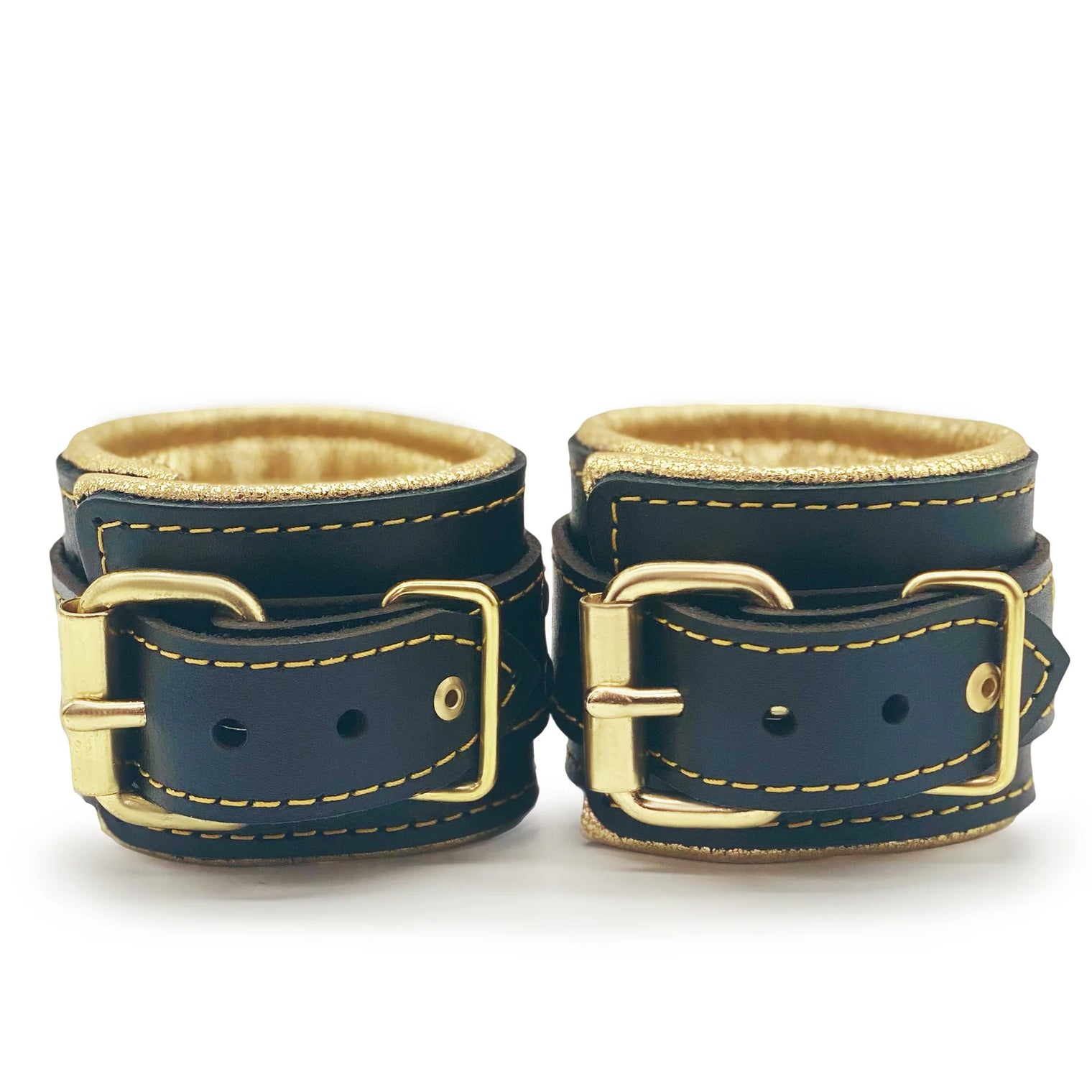 Theodora - Black and Gold Leather Restraint Collection- Dark Desires Boutique