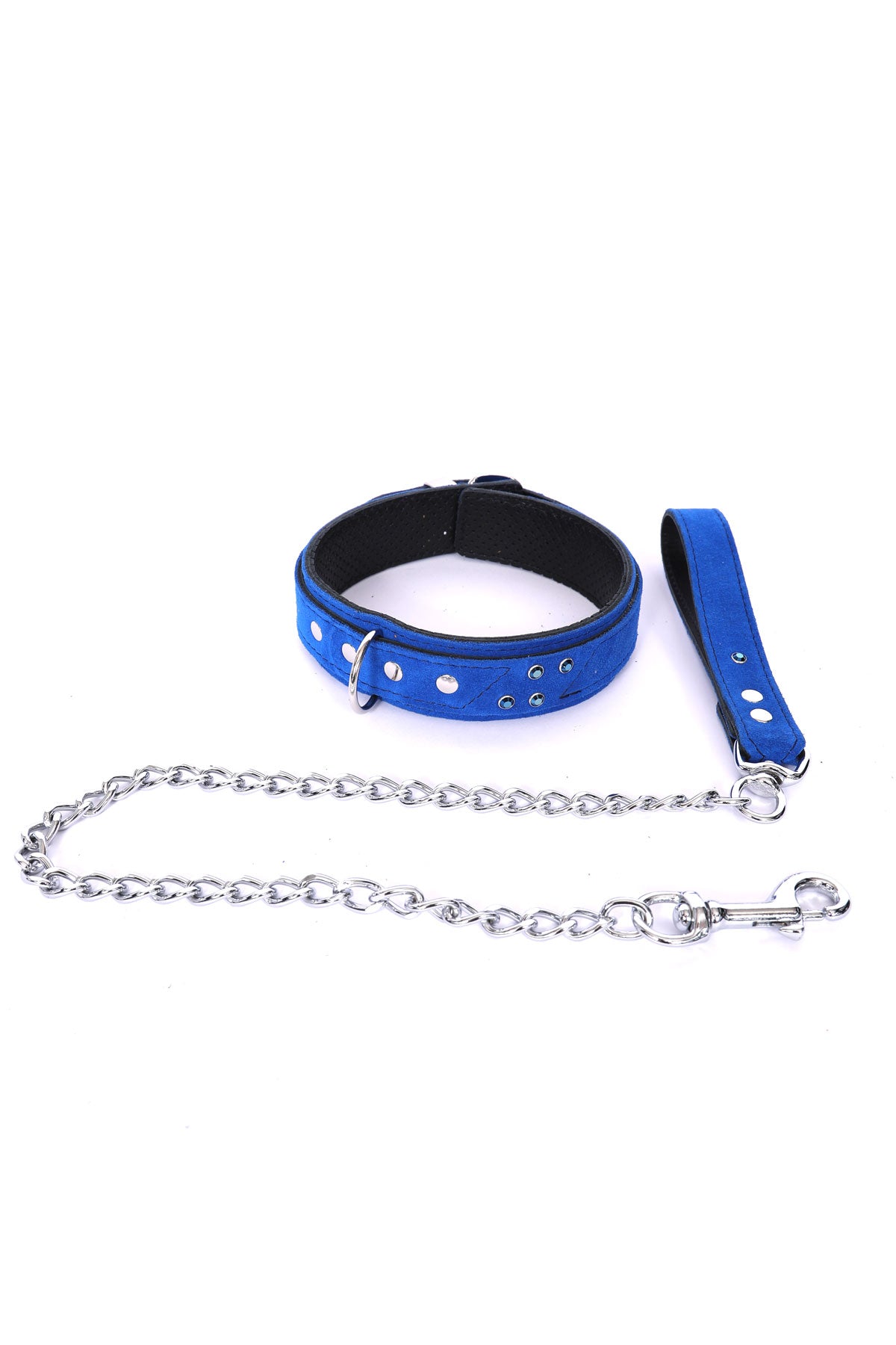 Daphne - Cobalt Suede Collar & Leash Set Enhanced with Swarovski Crystals - Dark Desires Boutique