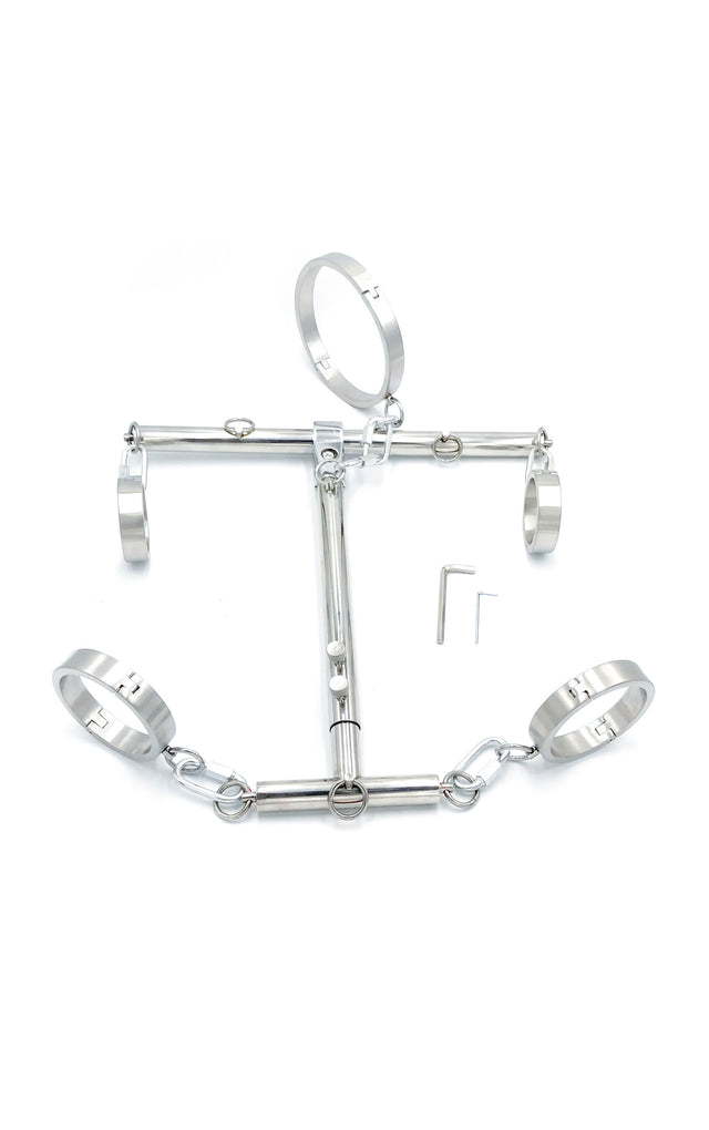 Steel Bar and Stainless Cuffs Set - Dark Desires Boutique