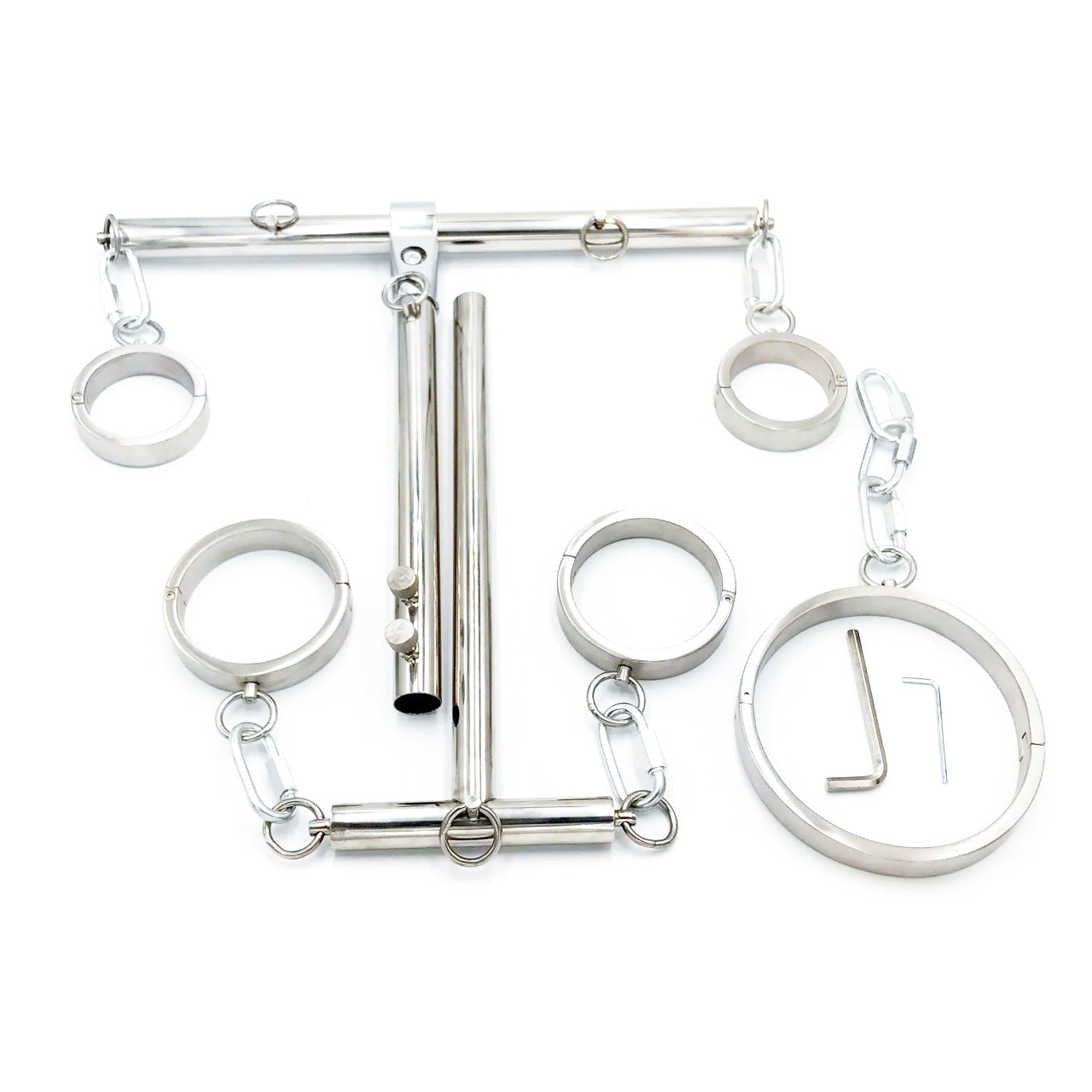 Steel Bar and Stainless Cuffs Set - Dark Desires Boutique