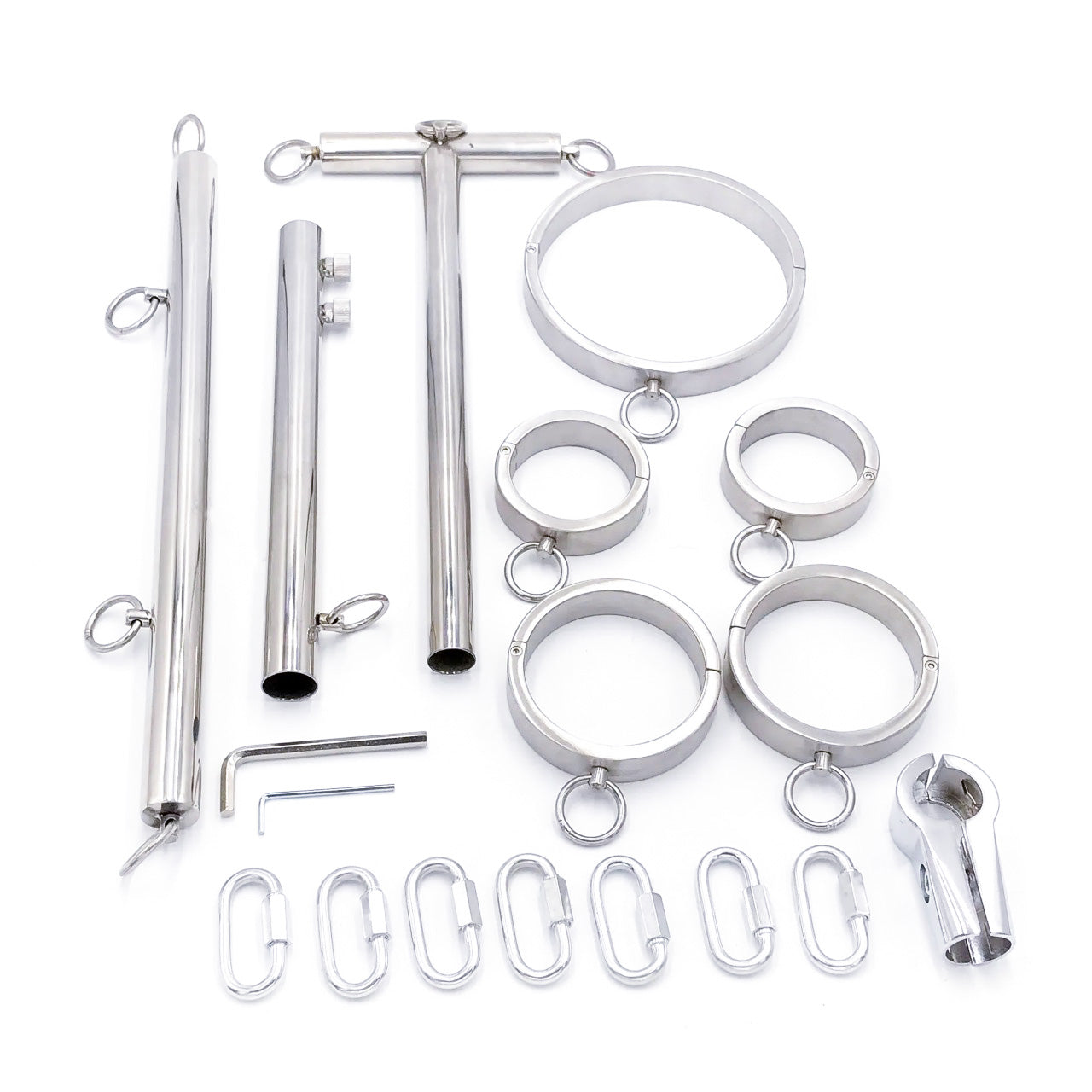 Steel Bar and Stainless Cuffs Set - Dark Desires Boutique