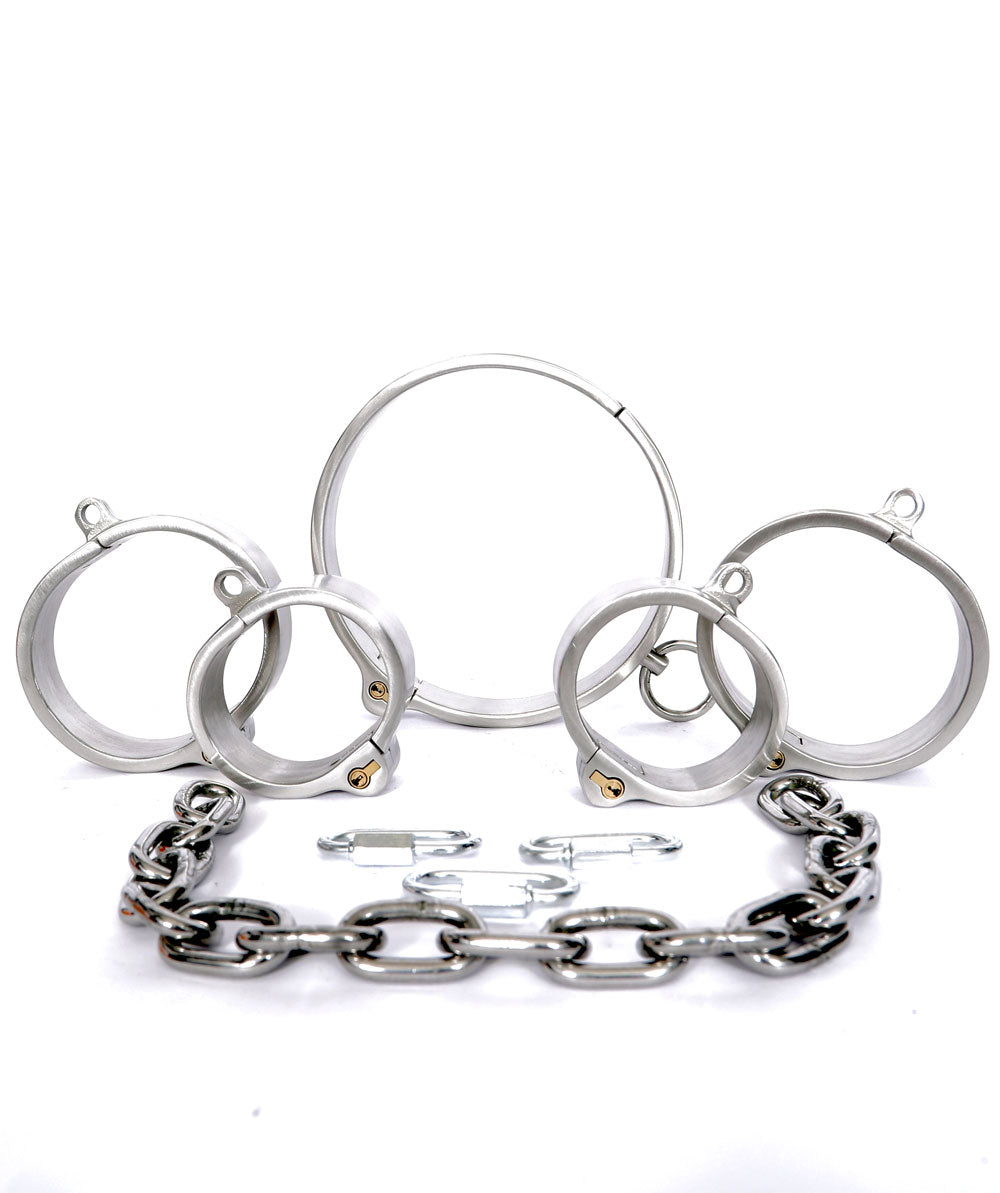 Stainless Steel BDSM Cuff and Collar Set - Dark Desires Boutique