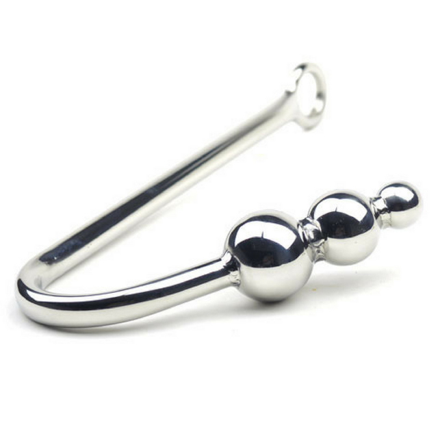 Stainless Steel Bondage Anal Hook - 3 Ball Ripple - DDB