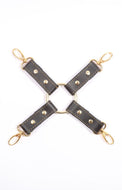 Theodora - Black and Gold BDSM Leather Hogtie - DDB