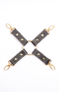 Theodora - Black and Gold BDSM Leather Hogtie - DDB