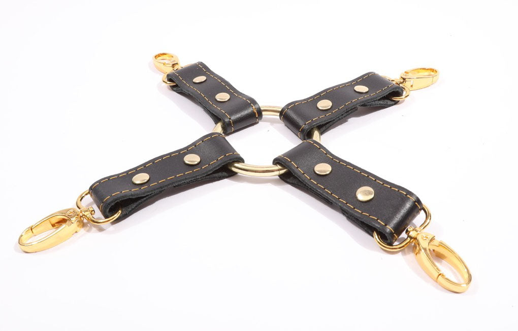Theodora - Black and Gold BDSM Leather Hogtie - DDB