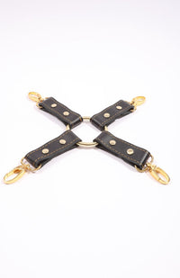 Theodora - Black and Gold BDSM Leather Hogtie - DDB