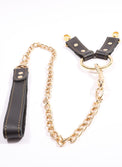 Theodora - Black and Gold Leather 2 Way BDSM Hogtie With Chain Lead - DDB