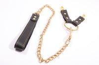 Theodora - Black and Gold Leather 2 Way BDSM Hogtie With Chain Lead - DDB