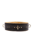 Theodora - Black and Gold Padded Leather BDSM Waist Belt - DDB