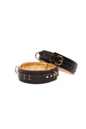 Theodora - Black and Gold Padded Leather BDSM Thigh Restraints - DDB
