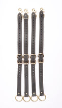 Theodora - Black and Gold Leather BDSM Adjustable Straps - Bed Restraints - DDB