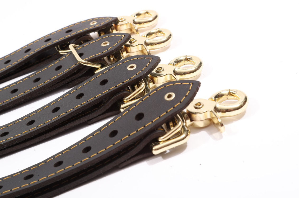 Theodora - Black and Gold Leather BDSM Adjustable Straps - Bed Restraints - DDB