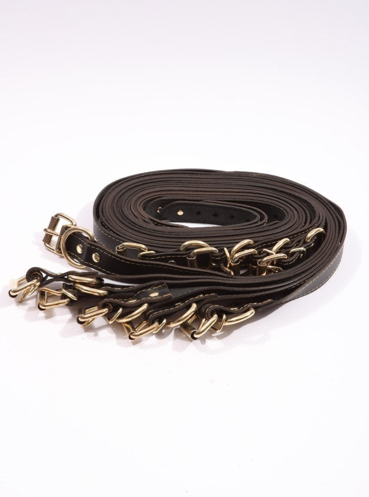 Theodora - Black and Gold Leather 10 Piece Body Strap Set - DDB