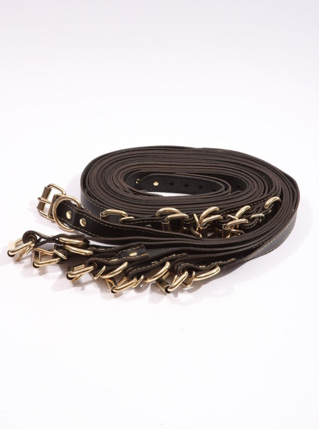 Theodora - Black and Gold Leather 10 Piece Body Strap Set - DDB