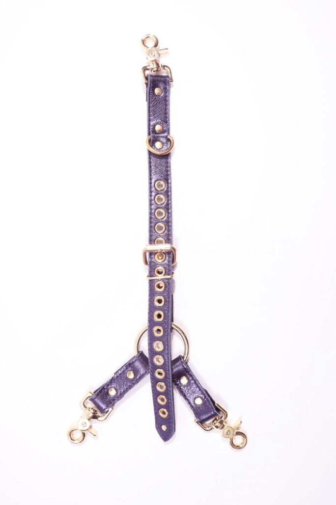 Sonya - Special Edition Metallic Sapphire Leather BDSM Adjustable Y Hogtie - DDB