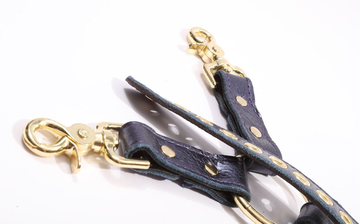 Sonya - Special Edition Metallic Sapphire Leather BDSM Adjustable Y Hogtie - DDB