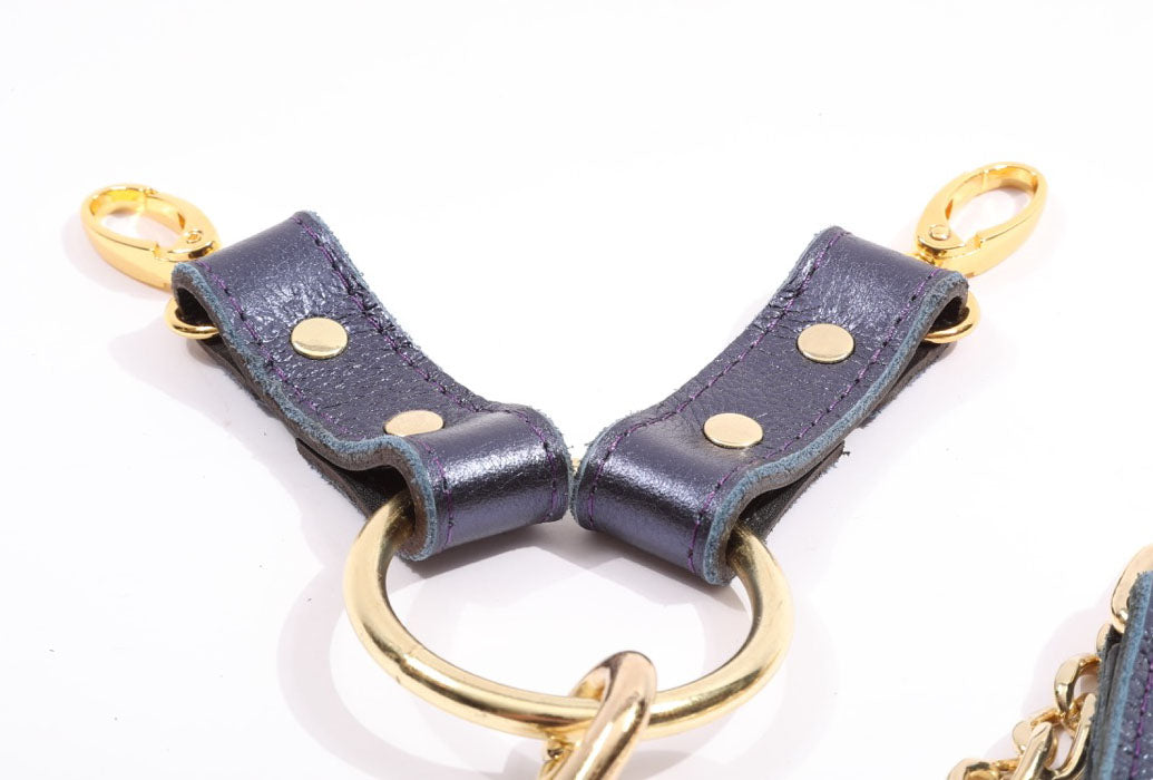 Sonya - Special Edition Metallic Sapphire Leather 2 Way BDSM Hogtie With Chain Lead - DDB