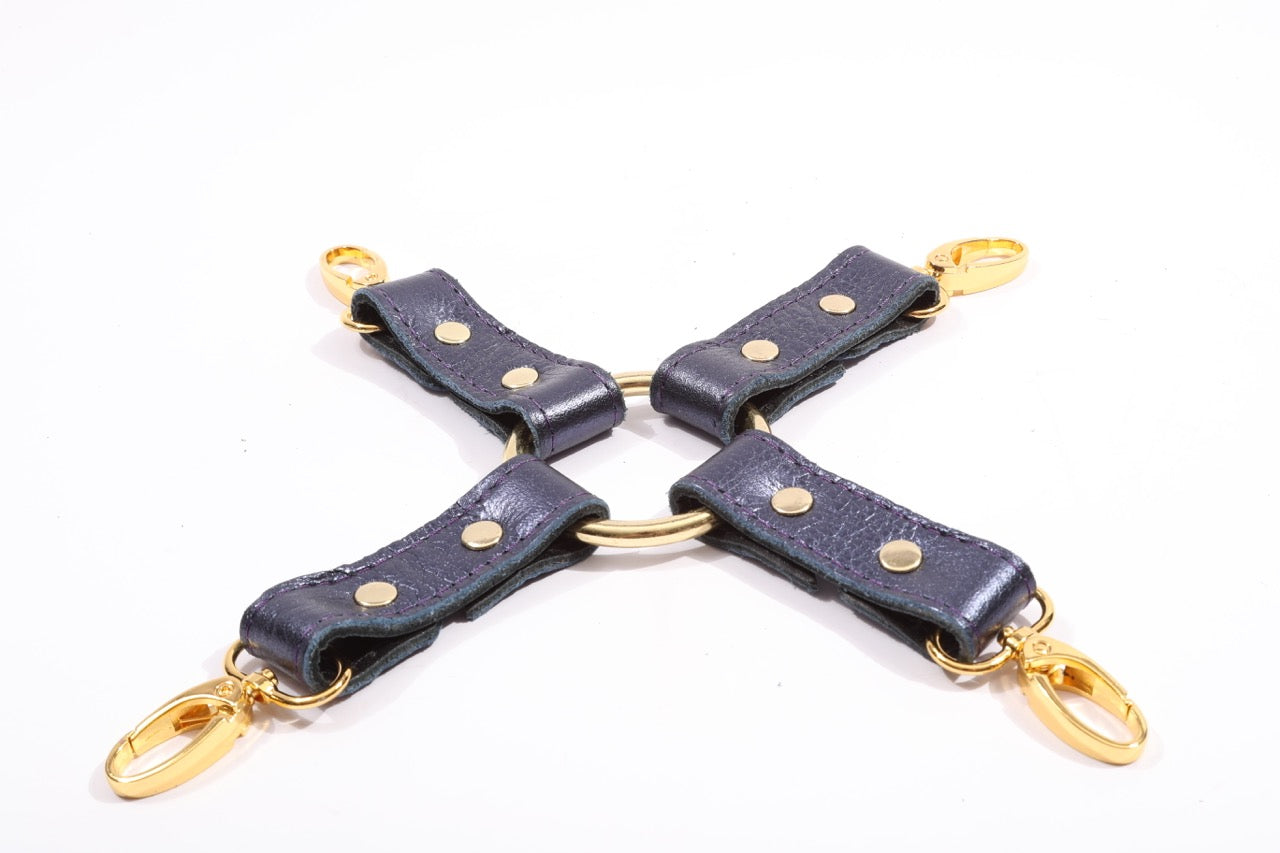 Sonya - Special Edition Metallic Sapphire BDSM Leather Hogtie - DDB