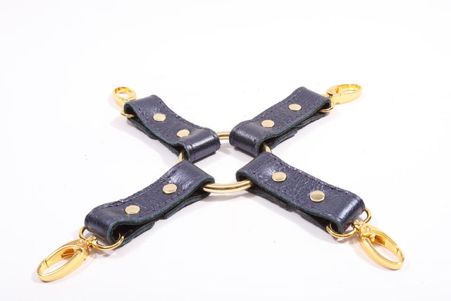 Sonya - Special Edition Metallic Sapphire BDSM Leather Hogtie - DDB