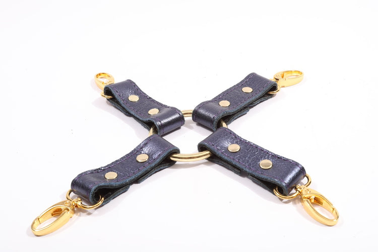 Sonya - Special Edition Metallic Sapphire BDSM Leather Hogtie - DDB
