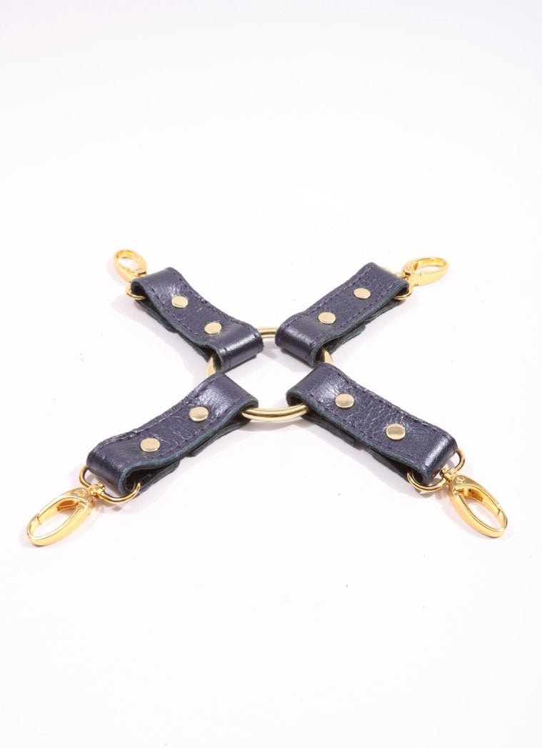 Sonya - Special Edition Metallic Sapphire BDSM Leather Hogtie - DDB