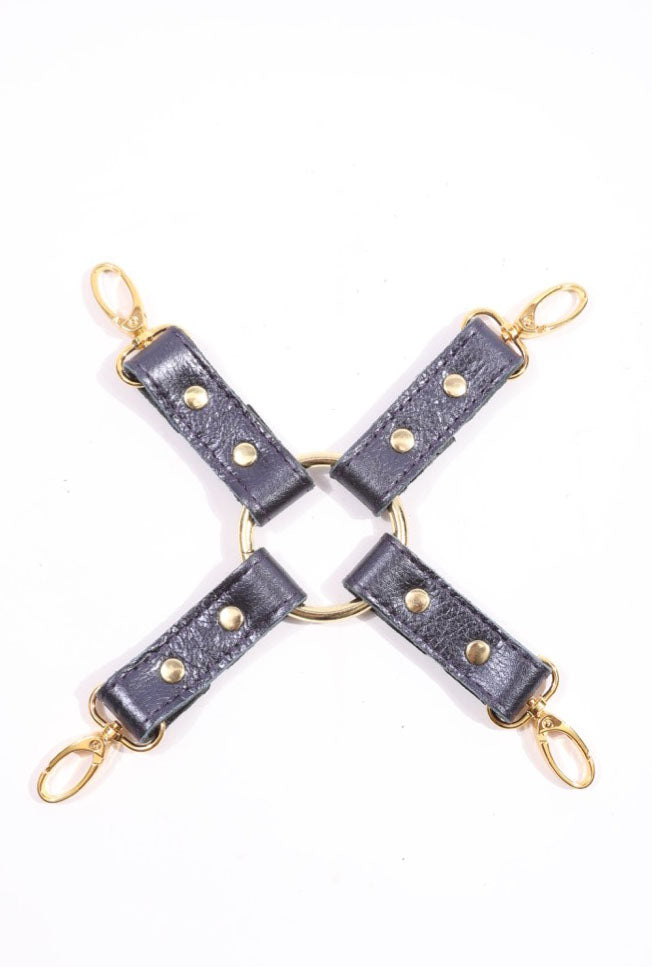 Sonya - Special Edition Metallic Sapphire BDSM Leather Hogtie - DDB