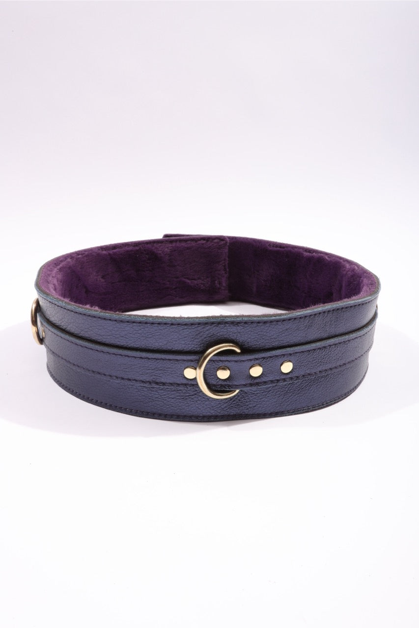 Sonya - Special Edition Metallic Sapphire Leather Faux Fur Lined BDSM Waist Belt - DDB