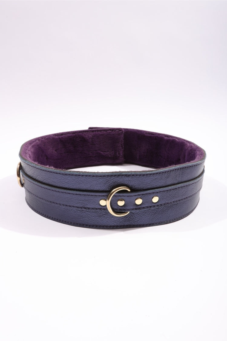 Sonya - Special Edition Metallic Sapphire Leather Faux Fur Lined BDSM Waist Belt - DDB