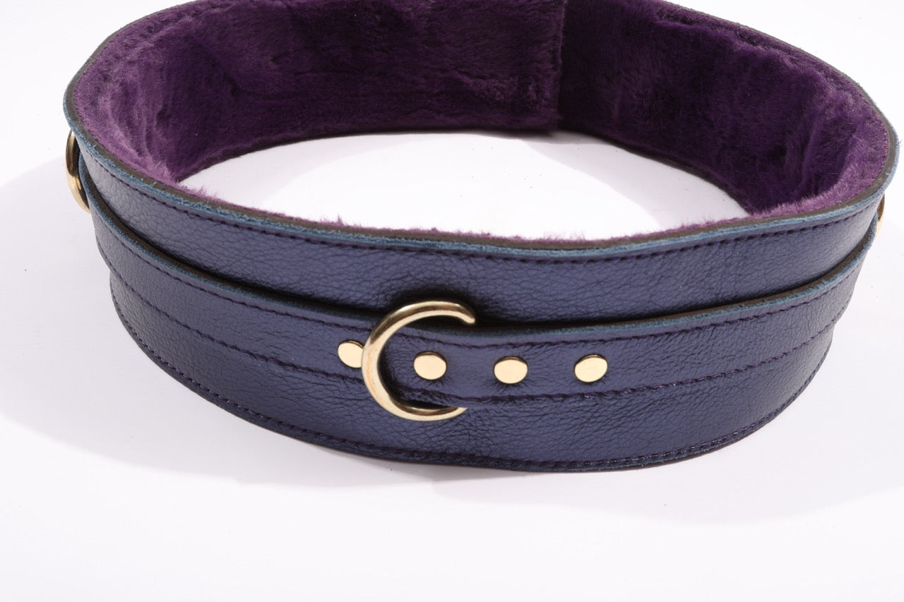 Sonya - Special Edition Metallic Sapphire Leather Faux Fur Lined BDSM Waist Belt - DDB