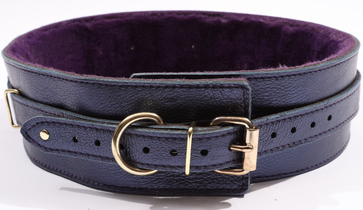 Sonya - Special Edition Metallic Sapphire Leather Faux Fur Lined BDSM Waist Belt - DDB