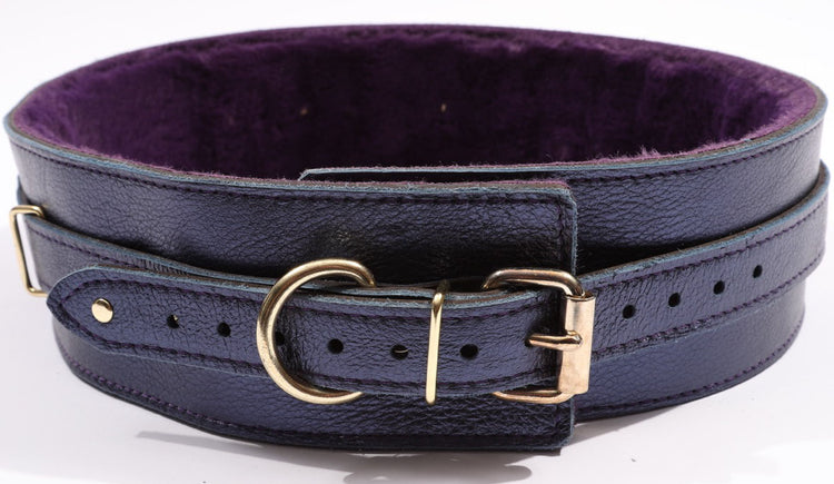 Sonya - Special Edition Metallic Sapphire Leather Faux Fur Lined BDSM Waist Belt - DDB