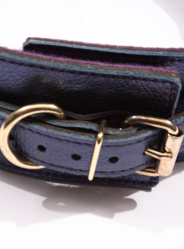 Sonya - Special Edition Metallic Sapphire Leather Faux Fur Lined BDSM Waist Belt - DDB